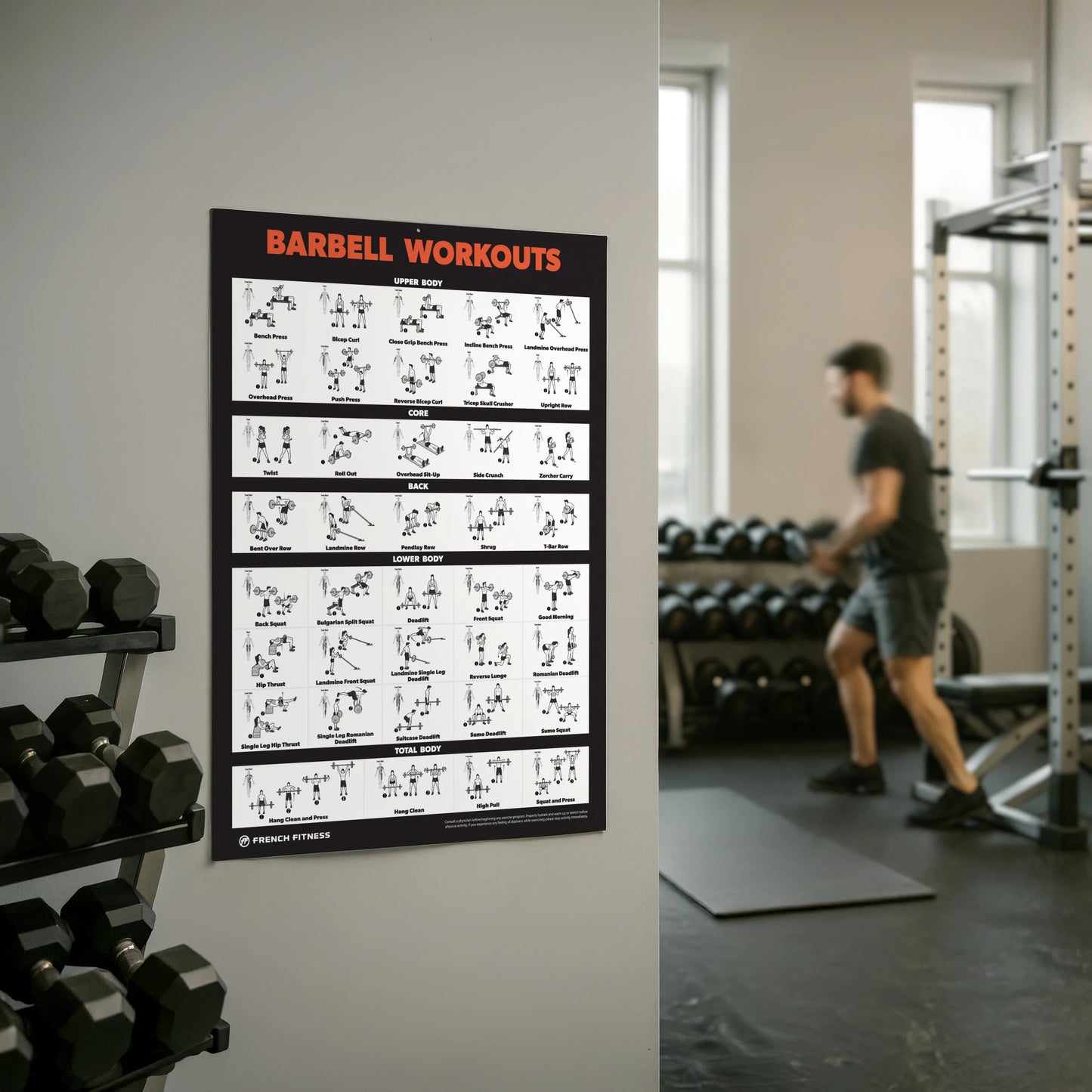French Fitness Barbell Workout Training Charts / Posters (New)