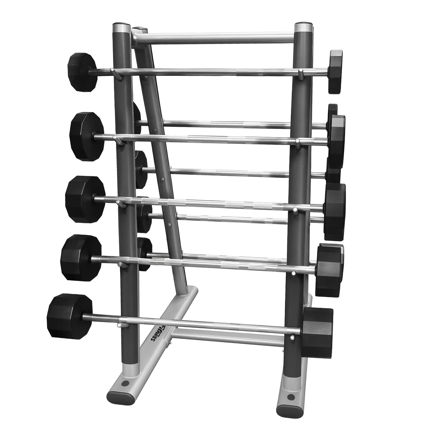 Life Fitness SBBR Signature Barbell Rack w/Iron Grip Straight Barbells (20lb-110lb) (Used) - Front View