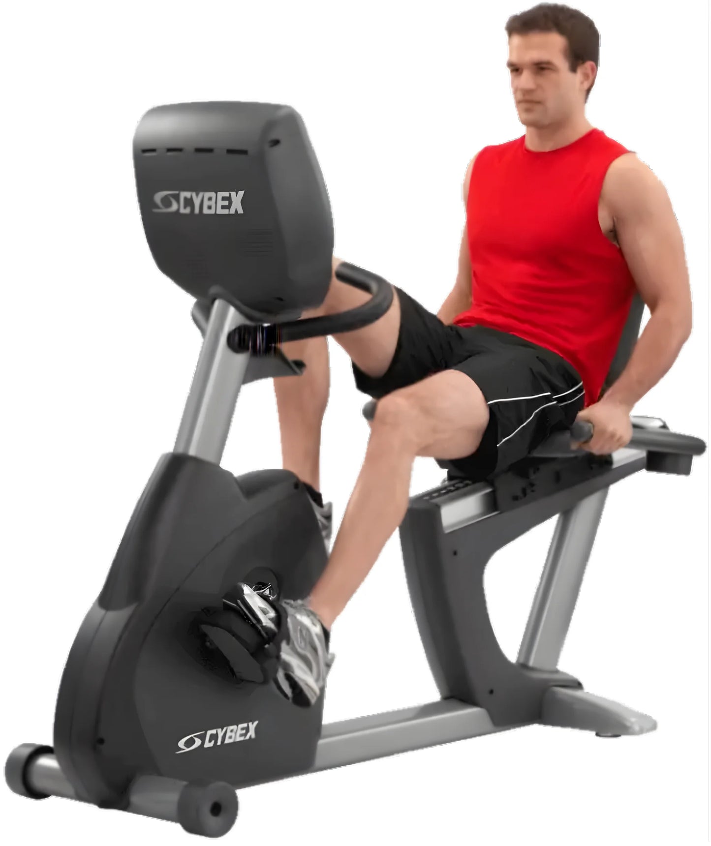 Cybex 770R Recumbent Bike w/E3 Console (Remanufactured) - Angled View with User