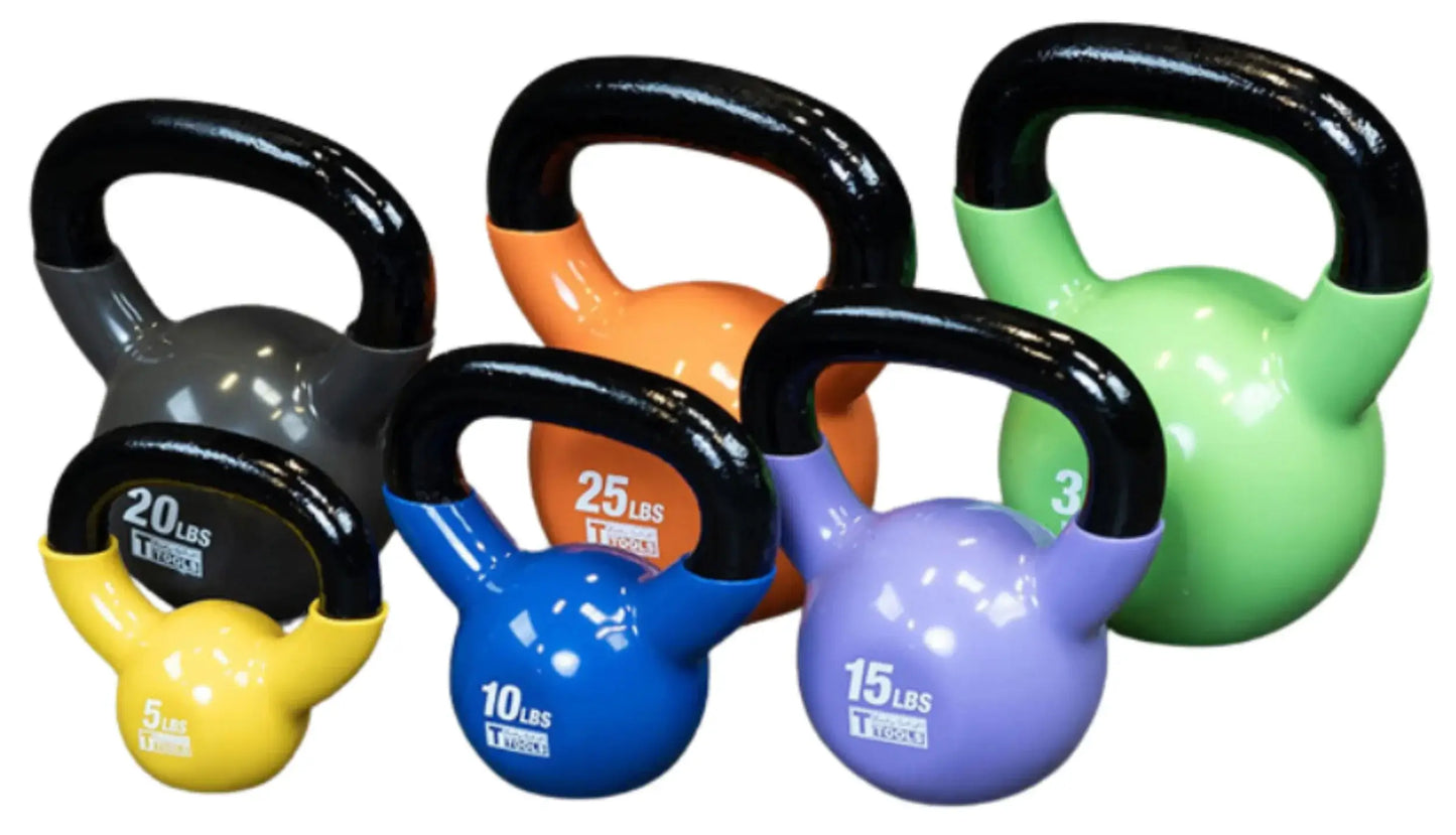 Body Solid KBVS105PACK Vinyl Coated Kettlebell Set 5-30 lb. with GDKR50 (New)