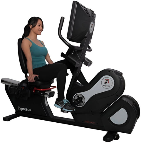 Expresso Fitness HD Recumbent Bike HDR (Remanufactured) - Angled View with User