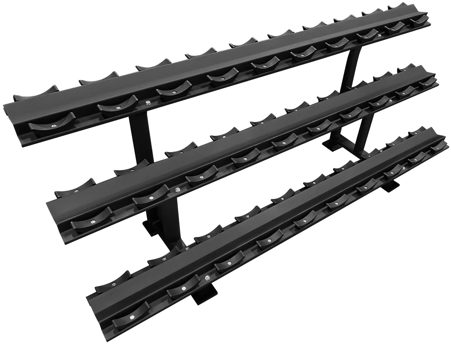 French Fitness 3 Tier Saddle 15 Pair Dumbbell Rack V2 Angled Top View
