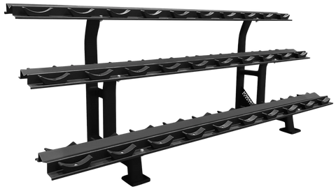 French Fitness 3 Tier Saddle 15 Pair Dumbbell Rack V2 Angled View