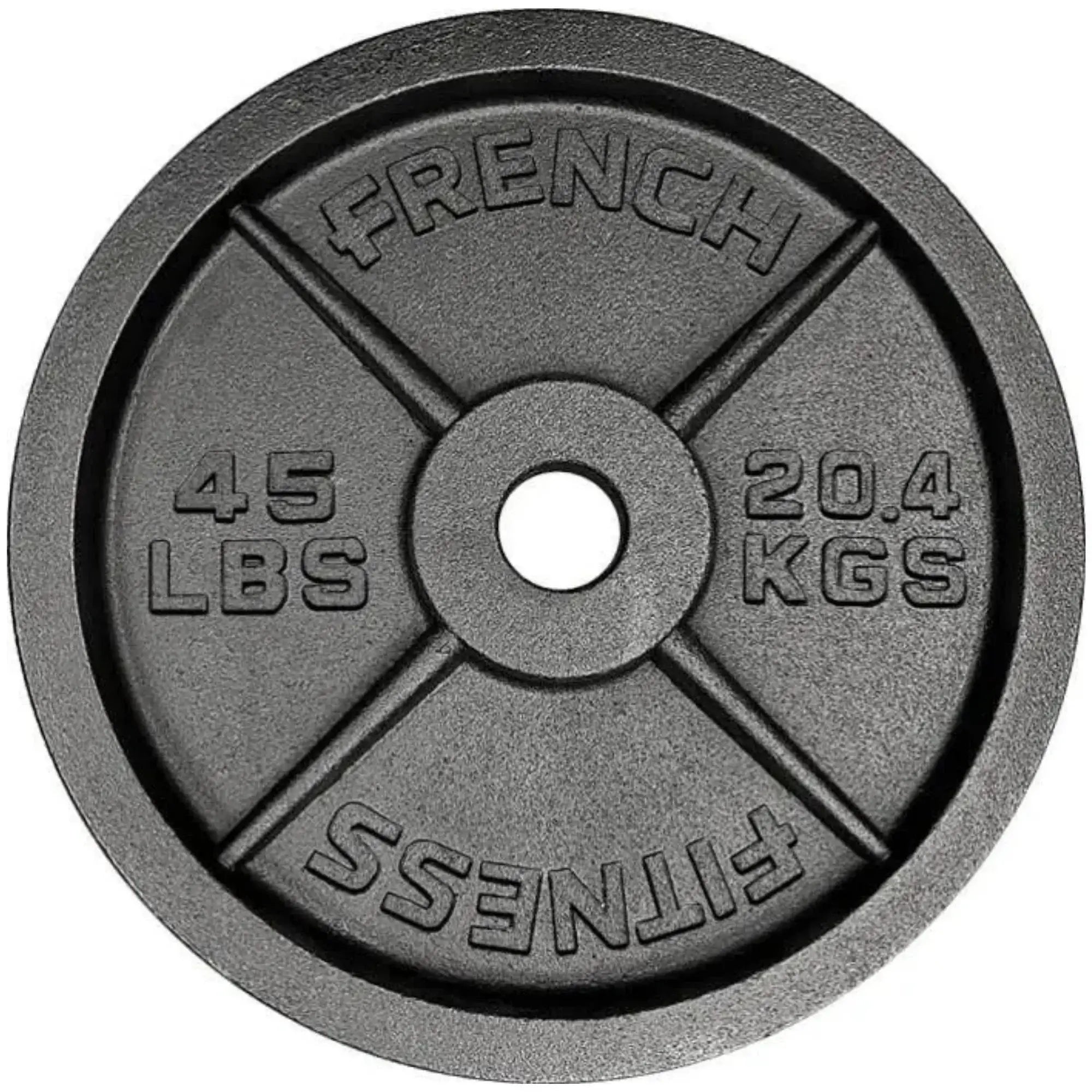 French Fitness - Cast Iron Olympic Weight Plate V1 45 lbs (New) - Side View