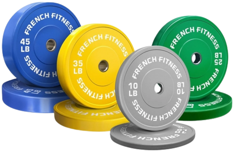 French Fitness Olympic Colored Bumper Plate Set 230 lbs (New)