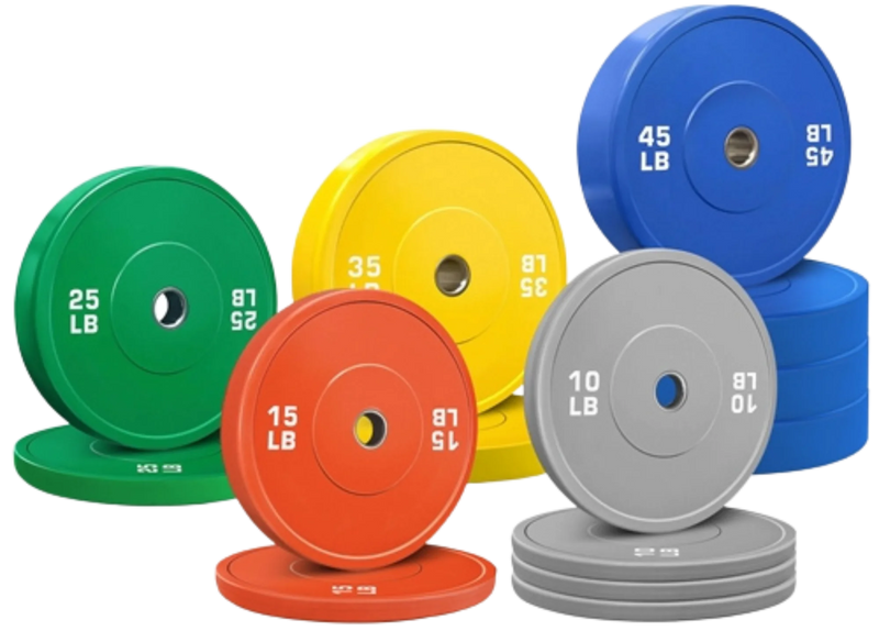 French Fitness Olympic Colored Bumper Plate Set 370 lbs - Blank (New)