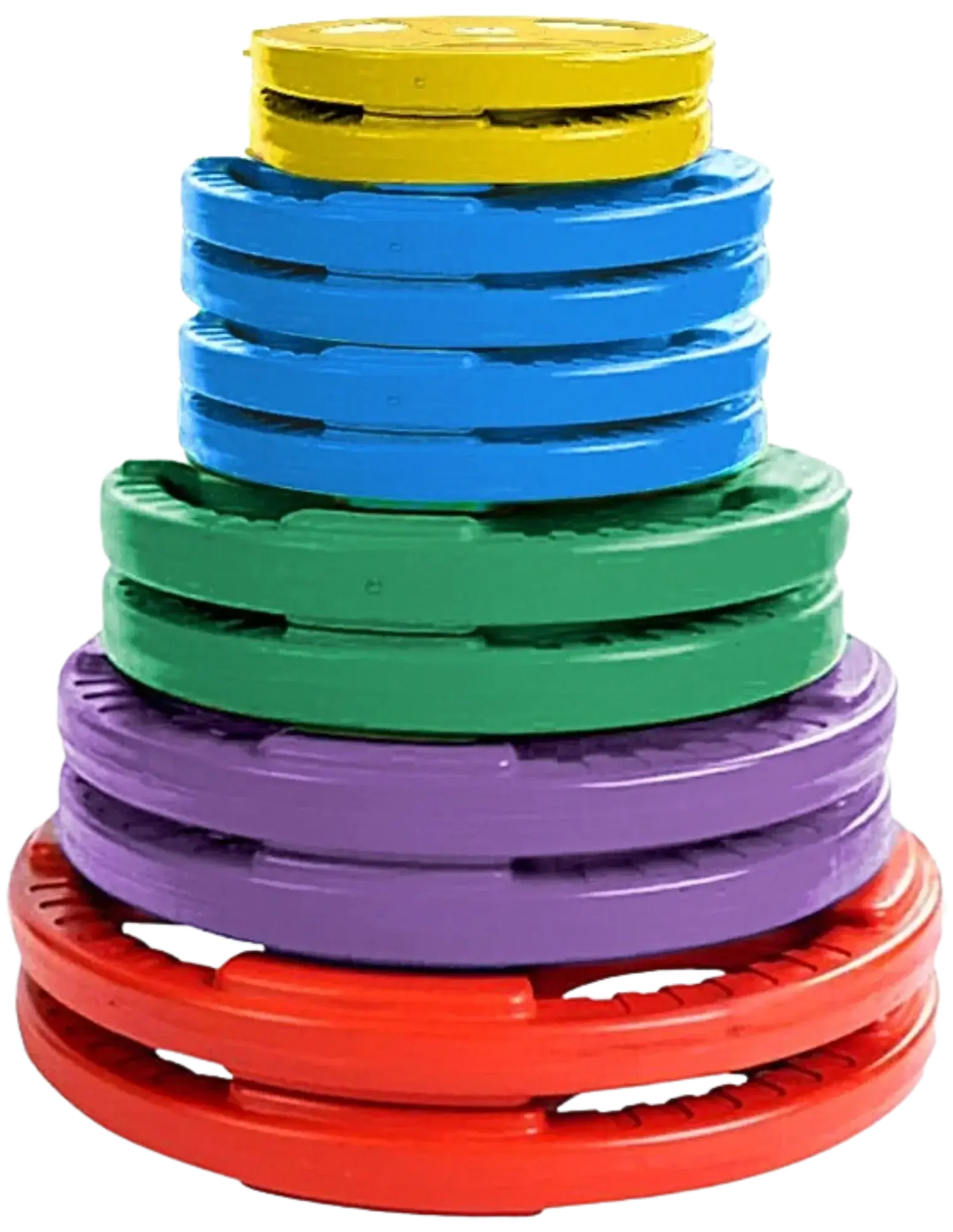 French Fitness Colored Rubber Grip Olympic Plate Set 260 lbs (New) Image