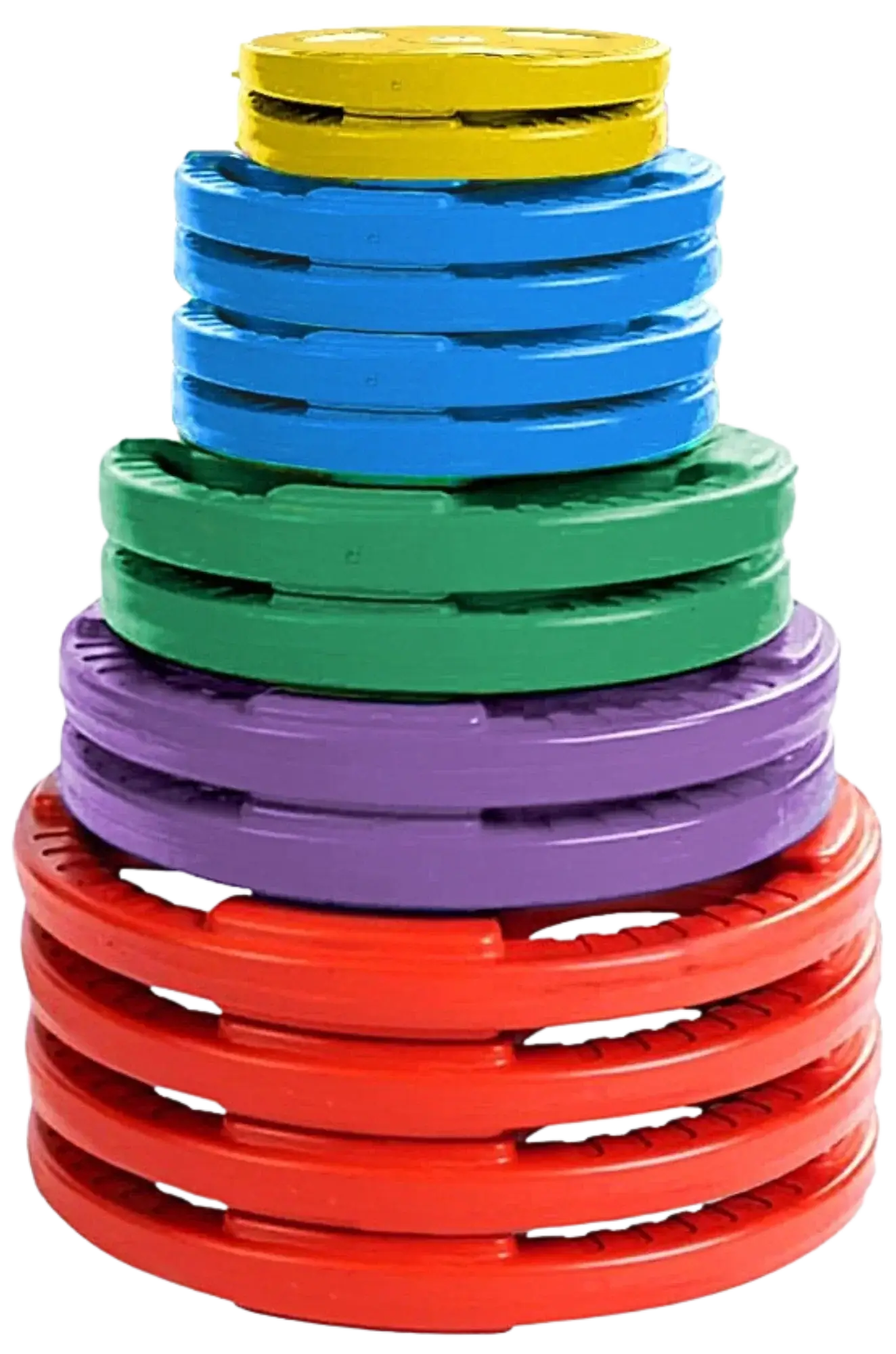 French Fitness Colored Rubber Grip Olympic Plate Set 350 lbs (New) Image