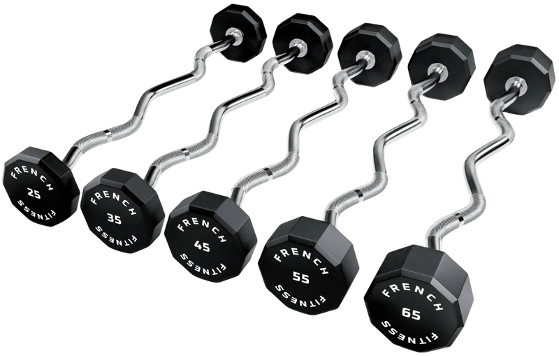 French Fitness EZ Curl Urethane Barbell Bar Set of 5 (25-65 lbs) (New)