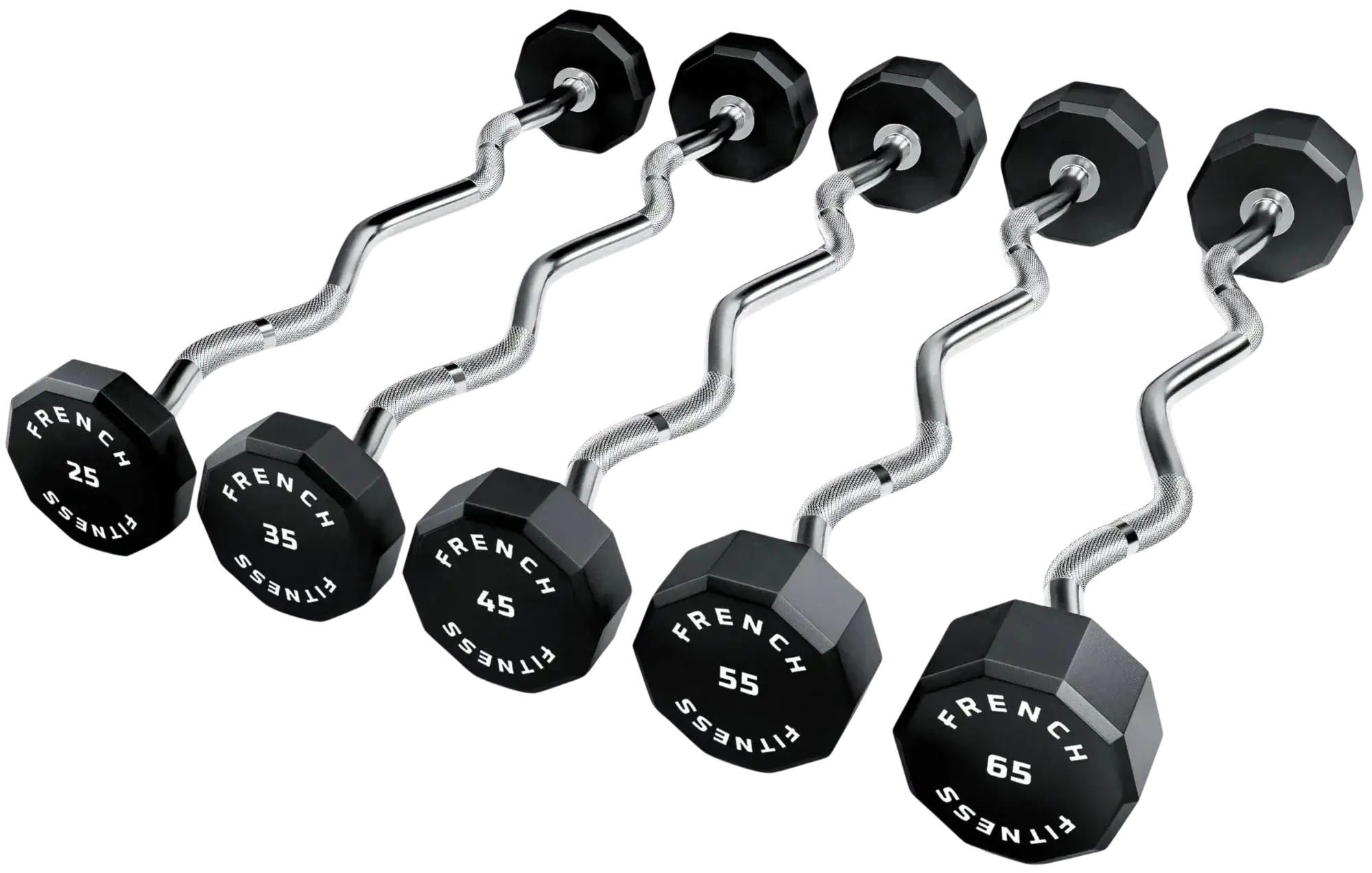 French Fitness EZ Curl Urethane Barbell Bar Set of 5 (25-65 lbs) (New) Image