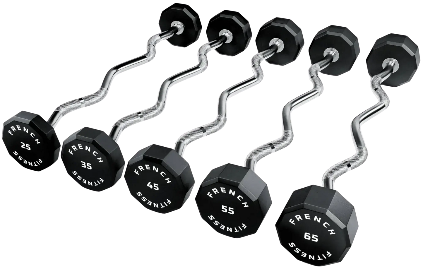 French Fitness EZ Curl Urethane Barbell Bar Set of 5 (25-65 lbs) (New) Image