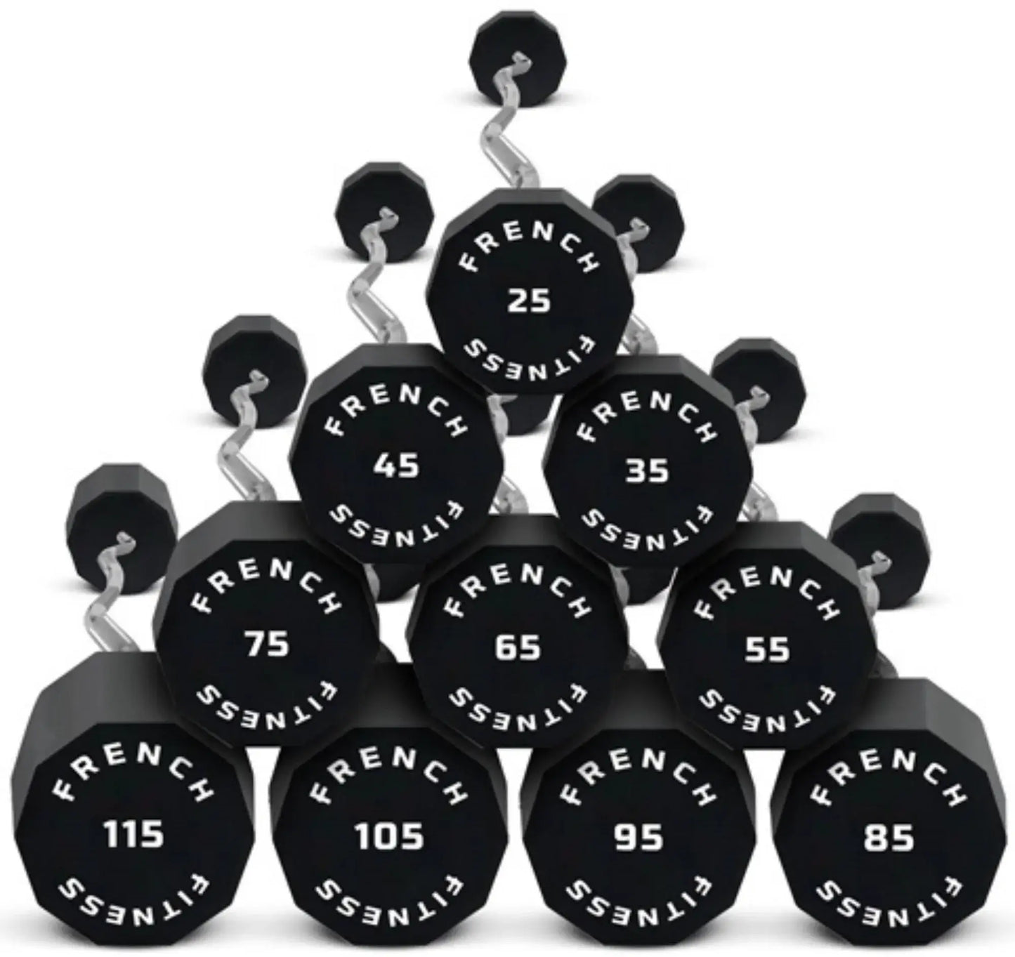 French Fitness EZ Curl Urethane Barbell Bar Set, 25-115 lbs (New) Image 2