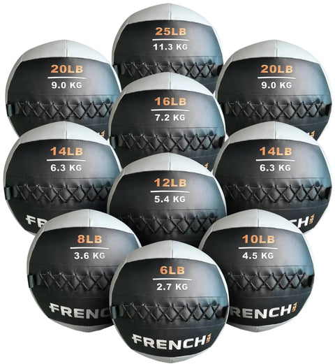 French Fitness Soft Medicine Wall Ball Set of 10 (6 to 25 lbs) w/Rack (New)