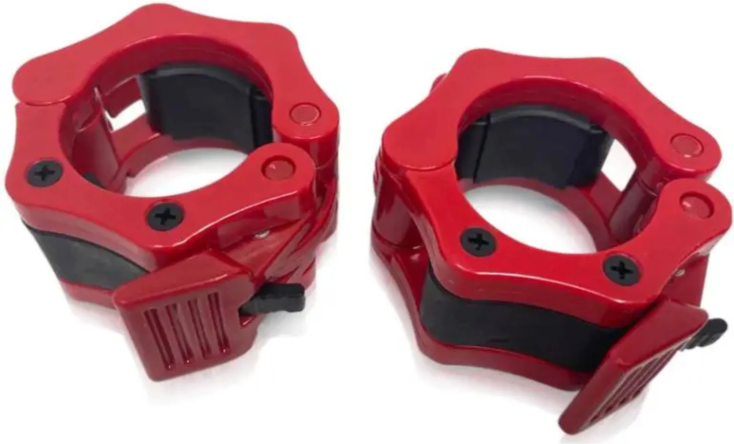 French Fitness Red ABS Olympic Barbell Jaw-Locking Collars / Clamps (Pair) (New)