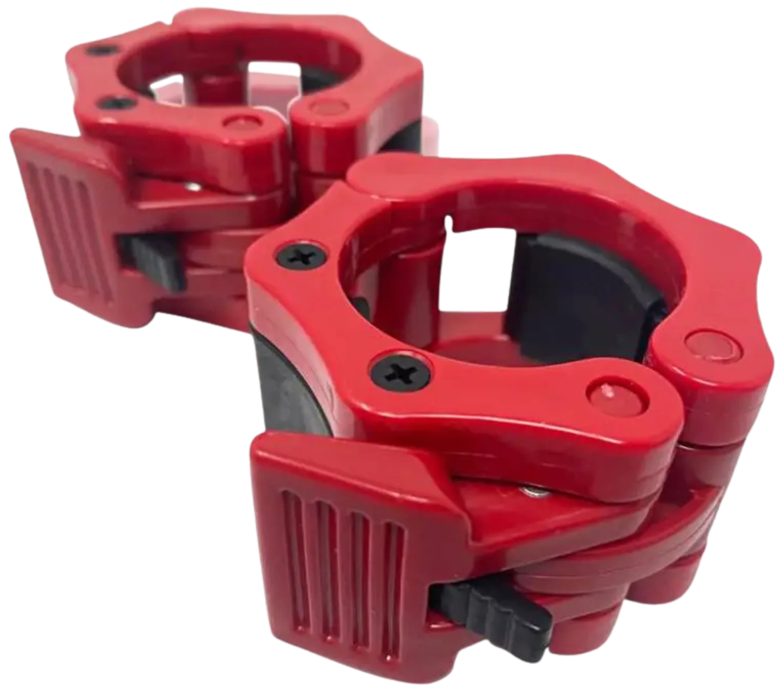 French Fitness Red ABS Olympic Barbell Jaw-Locking Collars / Clamps (Pair) (New)