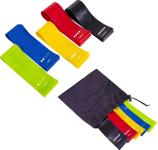 French Fitness Mini Resistance Bands Exercise Loops 600mm x 50mm, Set of 5 (New) Image