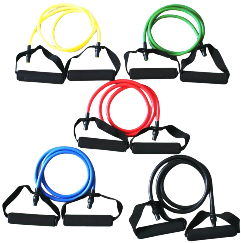 French Fitness Resistance Band Set of 5 w/Handles (New) Image