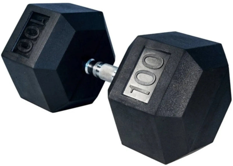 French Fitness Rubber Coated Hex Dumbbell 100 lbs - Single (New)