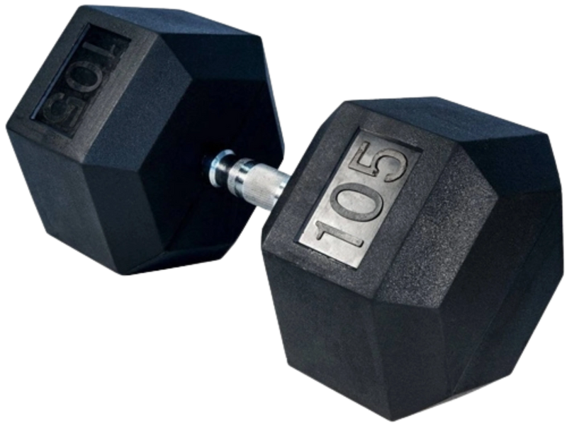 French Fitness Rubber Coated Hex Dumbbell 105 lbs - Single (New)