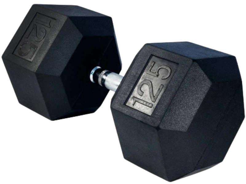 French Fitness Rubber Coated Hex Dumbbell 125 lbs - Single (New)
