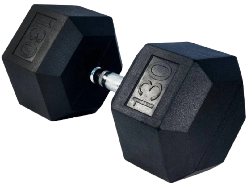 French Fitness Rubber Coated Hex Dumbbell 130 lbs - Single (New)