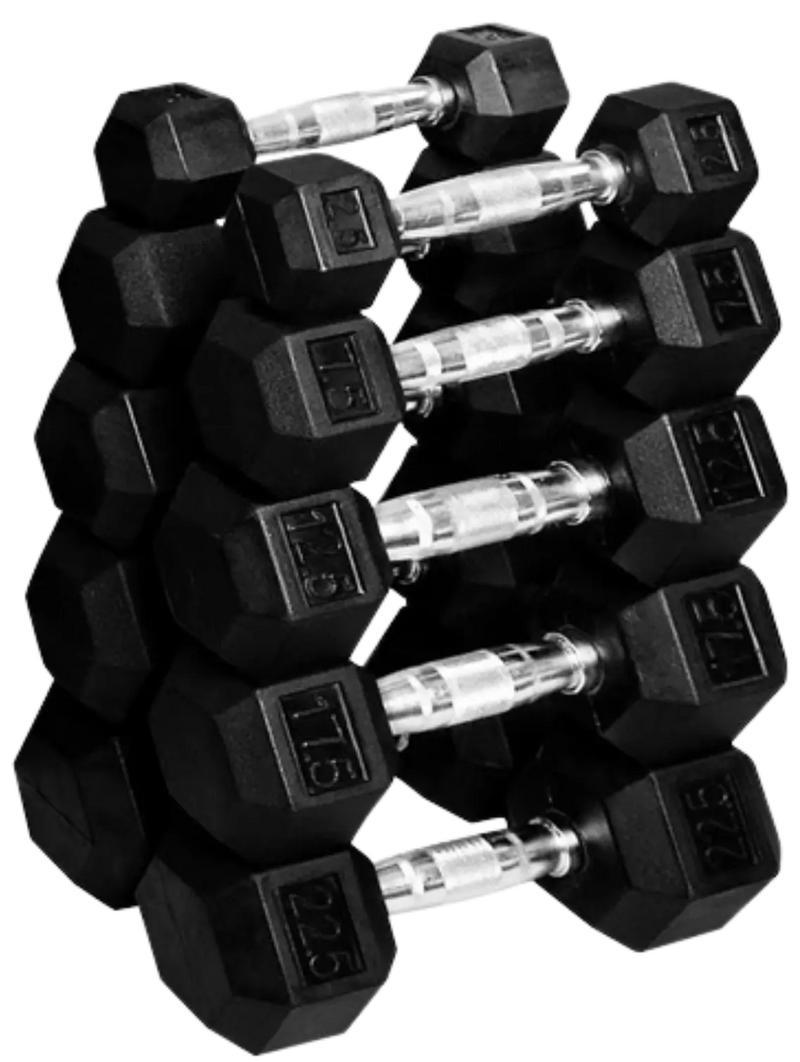 French Fitness Rubber Coated Hex Dumbbell Set 2.5-22.5 lbs - 5 Pair (New) Image
