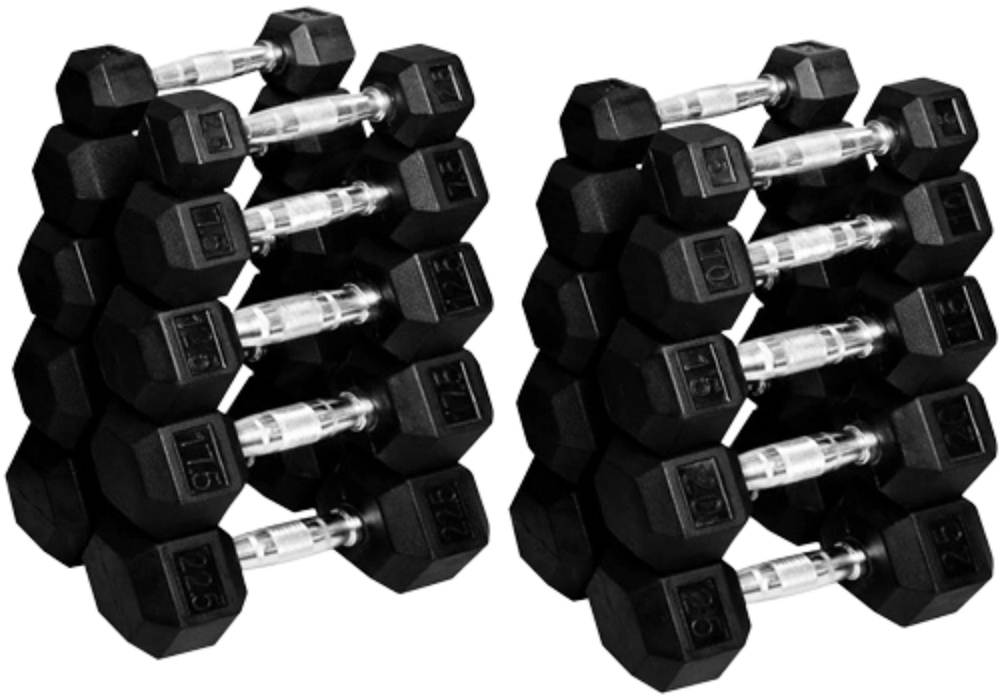 French Fitness Rubber Coated Hex Dumbbell Set 2.5-25 lbs - 10 Pair (New) Image