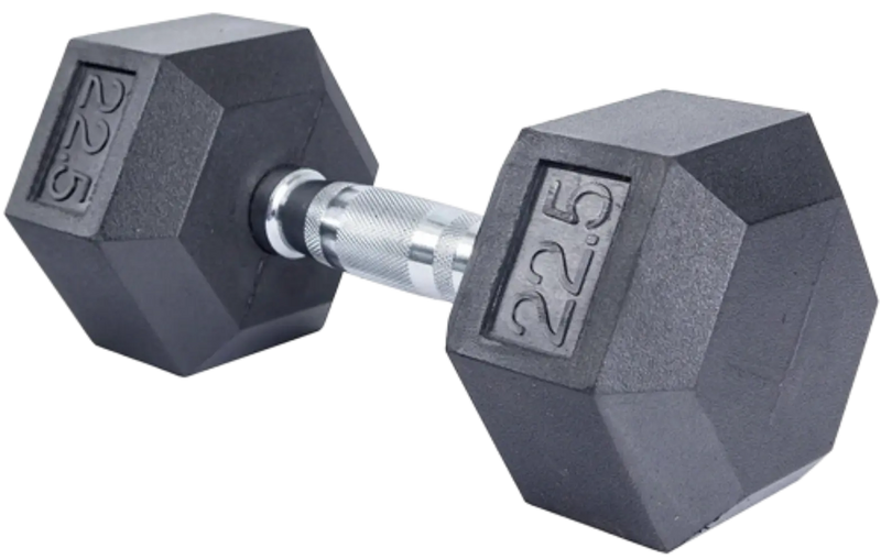 French Fitness Rubber Coated Hex Dumbbell 22.5 lbs - Single (New)