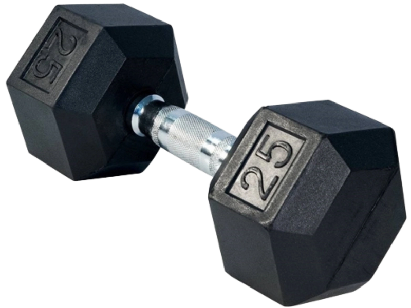 French Fitness Rubber Coated Hex Dumbbell 25 lbs - Single (New)
