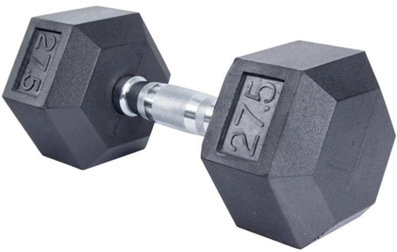 French Fitness Rubber Coated Hex Dumbbell 27.5 lbs - Single (New)