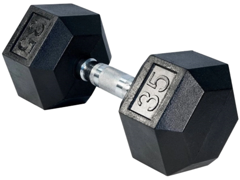 French Fitness Rubber Coated Hex Dumbbell 35 lbs - Single (New)
