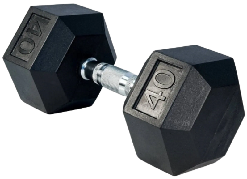 French Fitness Rubber Coated Hex Dumbbell 40 lbs - Single (New)