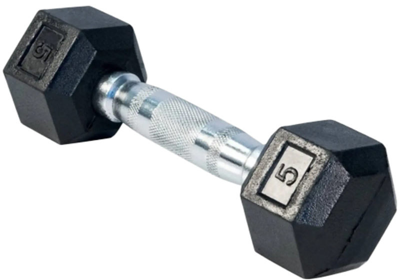 French Fitness Rubber Coated Hex Dumbbell 5 lbs - Single (New)