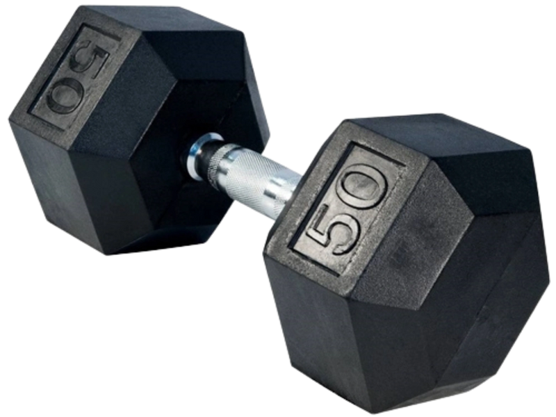 French Fitness Rubber Coated Hex Dumbbell 50 lbs - Single (New)