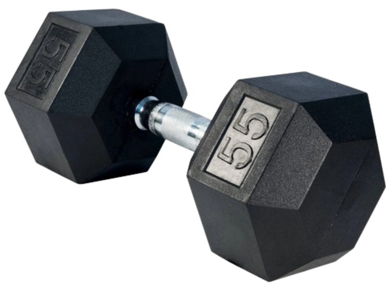 French Fitness Rubber Coated Hex Dumbbell 55 lbs - Single (New)