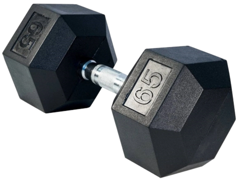 French Fitness Rubber Coated Hex Dumbbell 65 lbs - Single (New)
