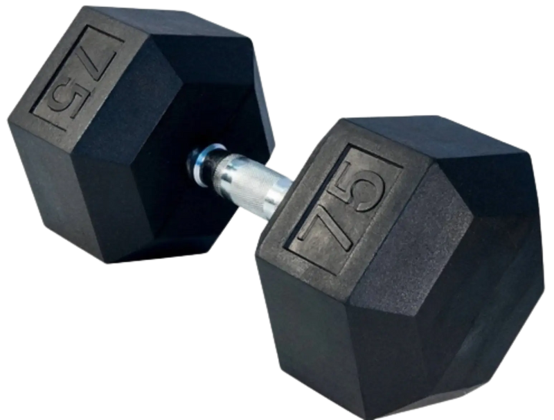 French Fitness Rubber Coated Hex Dumbbell 75 lbs - Single (New)