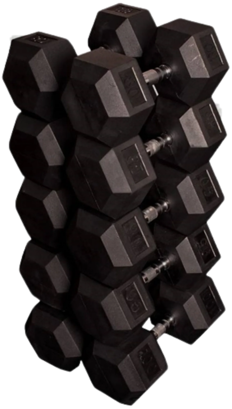French Fitness Rubber Coated Hex Dumbbell Set 80-100 lbs (New) Image