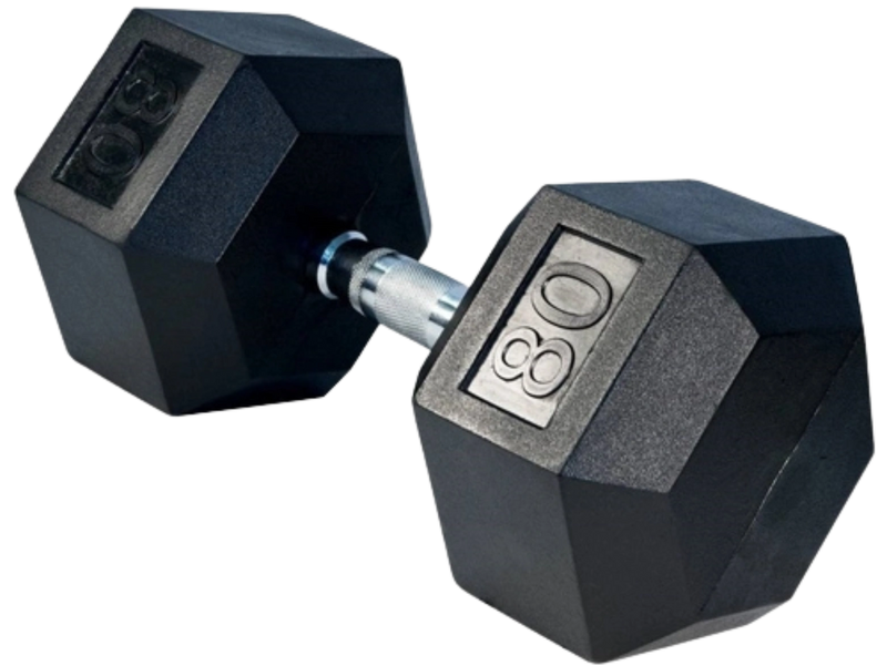 French Fitness Rubber Coated Hex Dumbbell 80 lbs - Single (New)