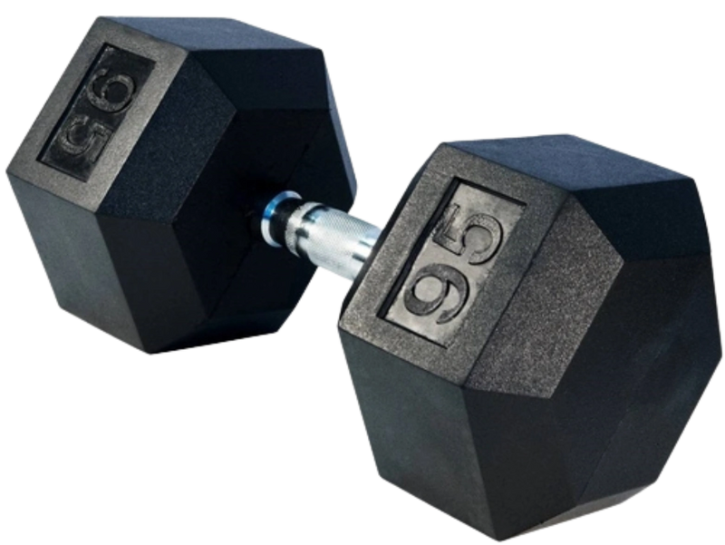 French Fitness Rubber Coated Hex Dumbbell 95 lbs - Single (New)