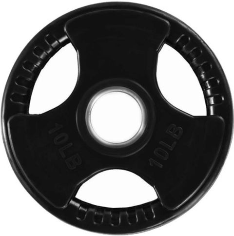 French Fitness Rubber Grip Weight Plate Set w/7 ft Olympic Bar 235 lbs (New)