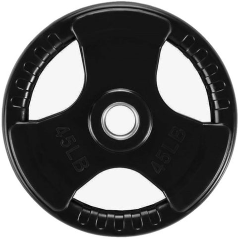 French Fitness Rubber Grip Weight Plate Set w/7 ft Olympic Bar 235 lbs (New)