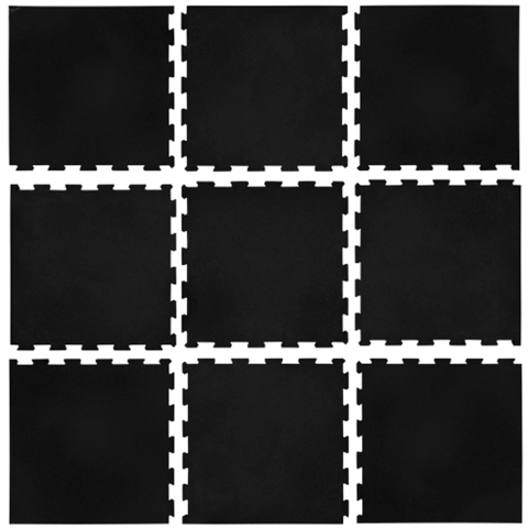 French Fitness - 24" x 24" Rubber Gym Interlocking Tiles w/Edge, Middle, Corner Pieces (New) - Layout View