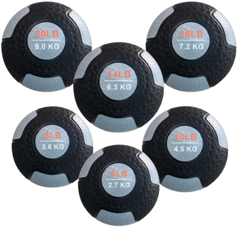 French Fitness Rubber Medicine Ball Set of 6 (6 to 20 lbs) (New)