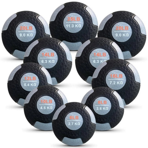 French Fitness Rubber Medicine Ball Set of 10 (6 to 25 lbs) w/Rack (New)