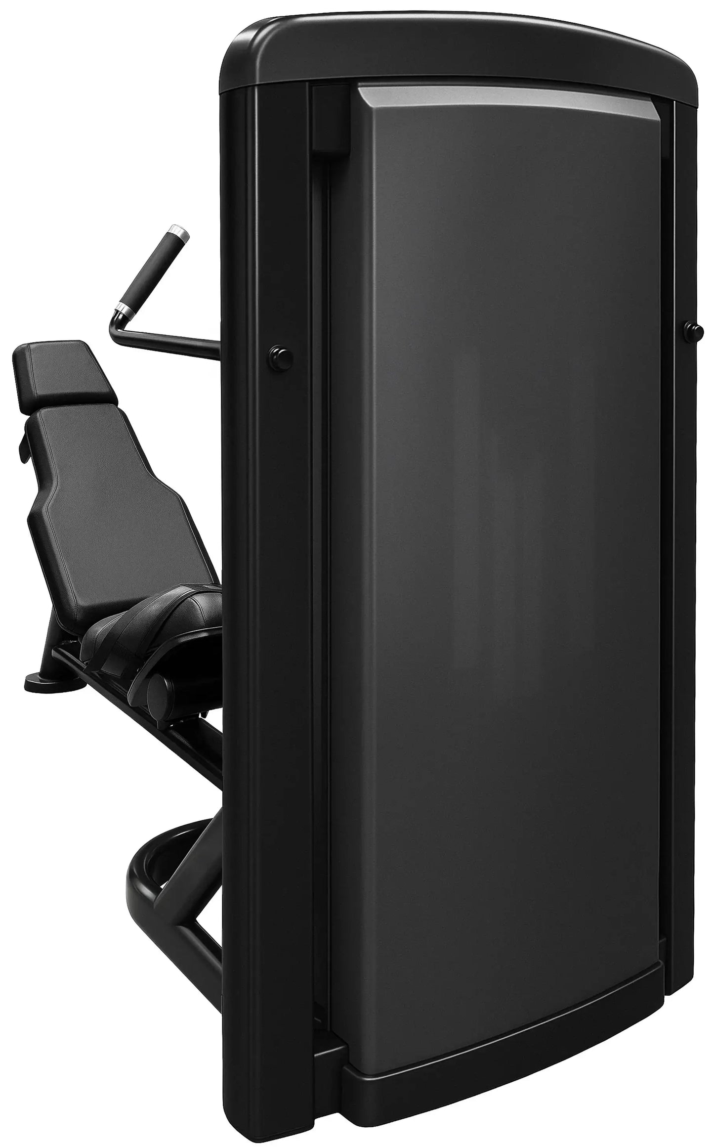 French Fitness Telluride Hip Thrust Glute Machine - Back profile View – new lower body training equipment with angled seat, foot platform, and enclosed weight stack.