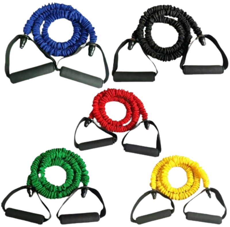 French Fitness Toning Resistance Tube Bands Set of 5 w/Handles (New)