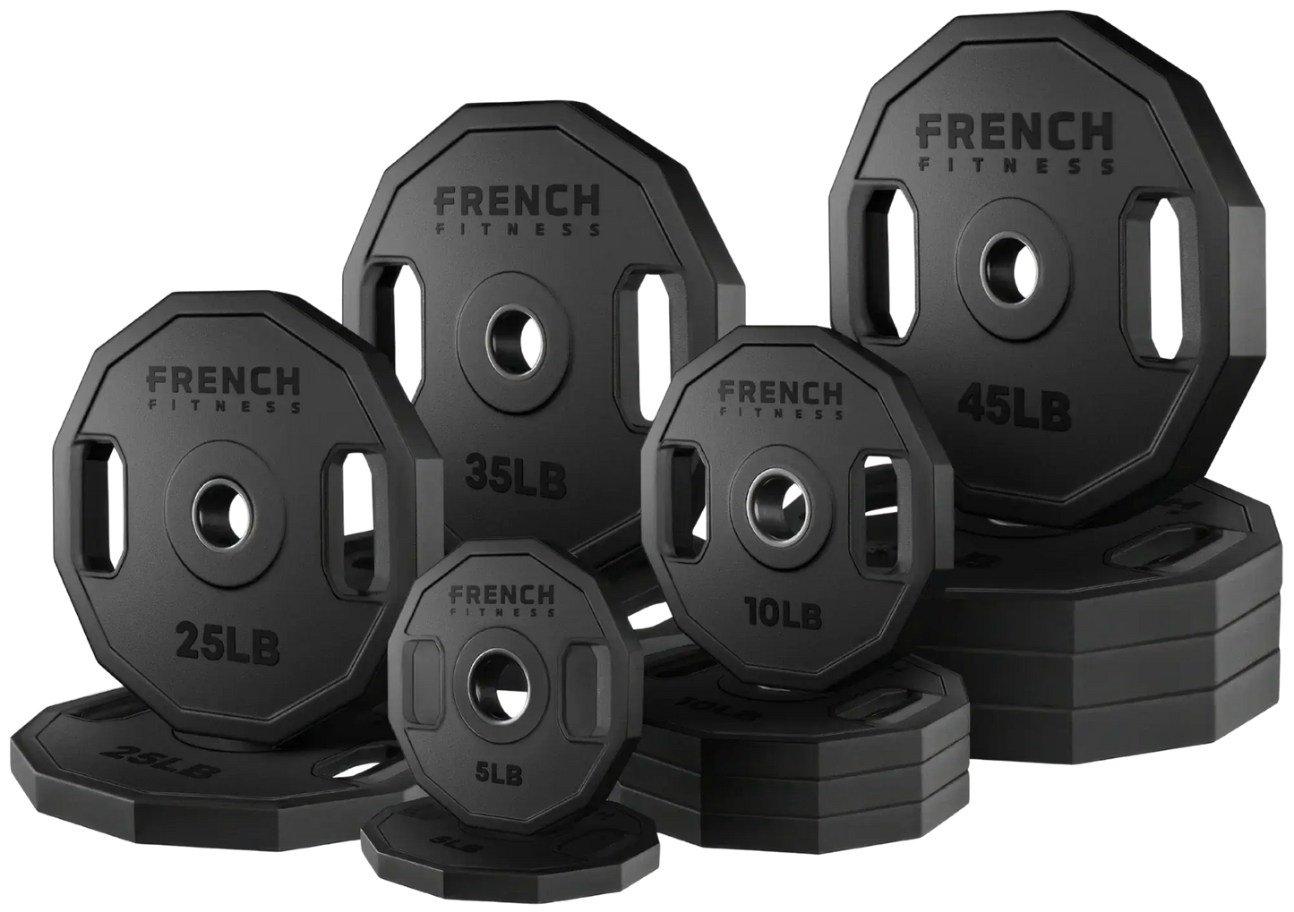 French Fitness Urethane Olympic Weight Plate V2 Set 350 lbs (New) Image