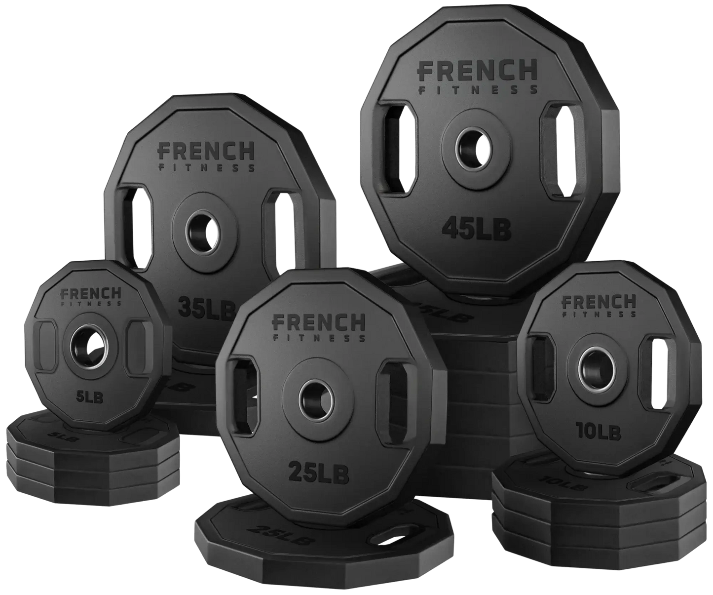 French Fitness Urethane Olympic Weight Plate V2 Set 450 lbs (New) Image