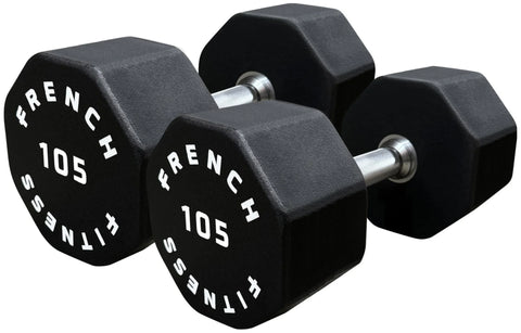 French Fitness Urethane 8 Sided Hex Dumbbell Set, 105-130 lbs (New)
